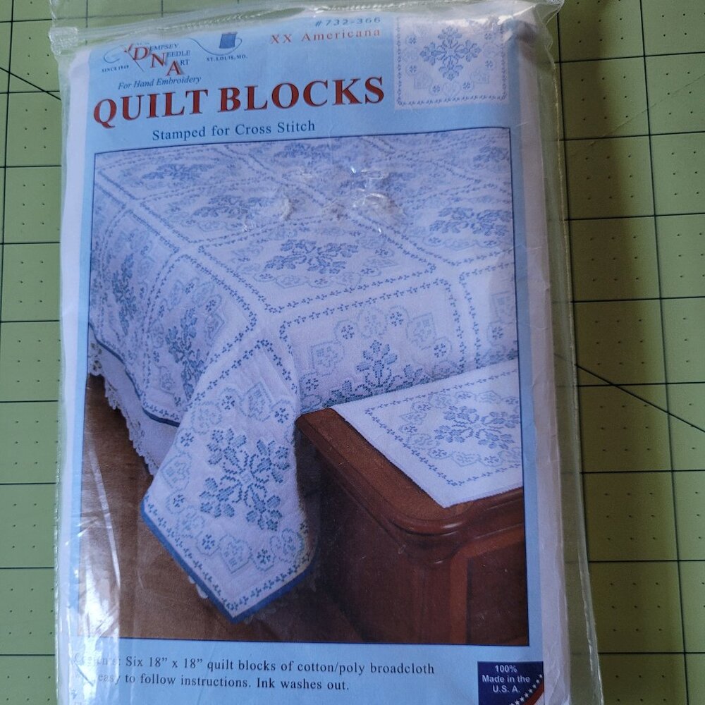 NIP Americana Quilt Blocks Stamped Cross Stitch 16" x 16"